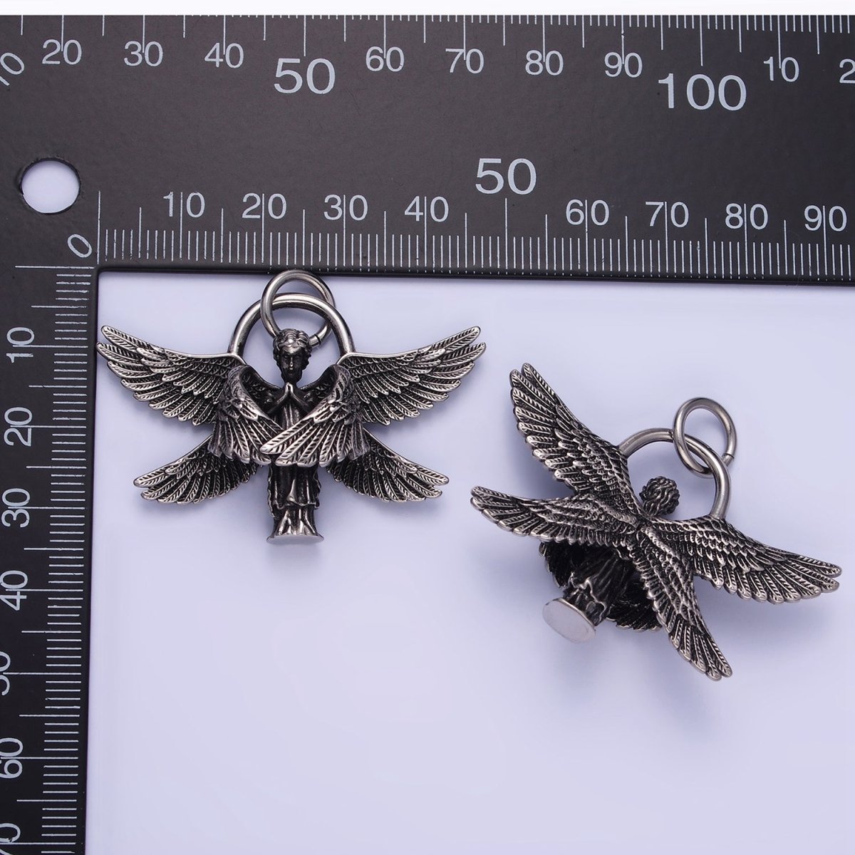Stainless Steel Angel Wings Pendant Double Wing Charm Antique Silver Dark Pendant P-1369