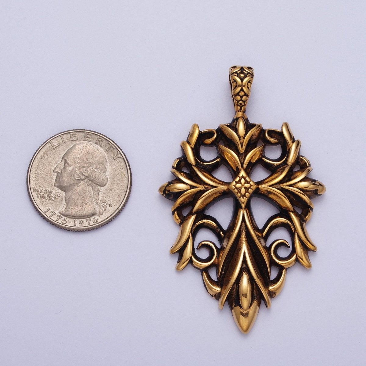 Stainless Steel Artisan Cross Religious Black Gold Pendant J-066
