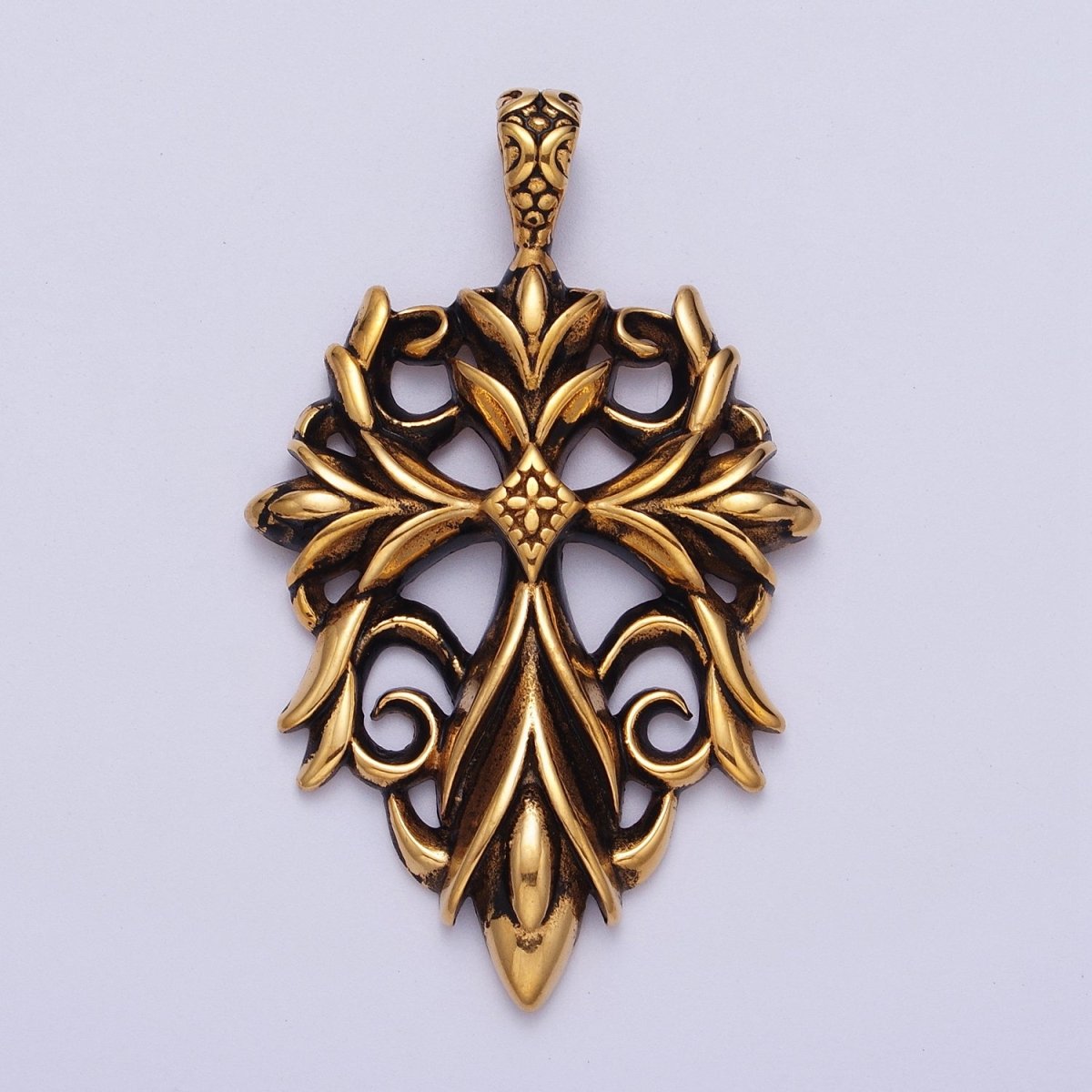 Stainless Steel Artisan Cross Religious Black Gold Pendant J-066