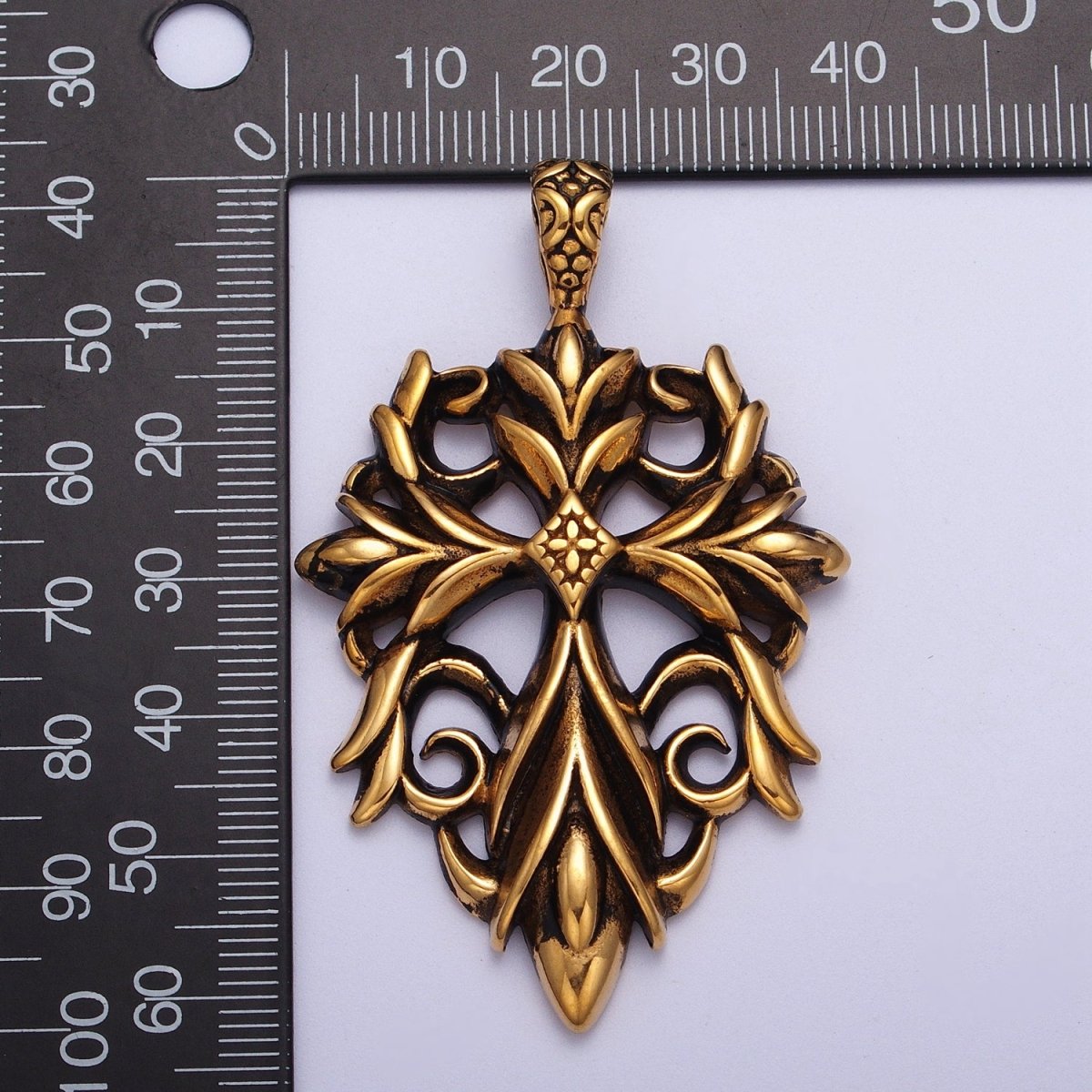 Stainless Steel Artisan Cross Religious Black Gold Pendant J-066