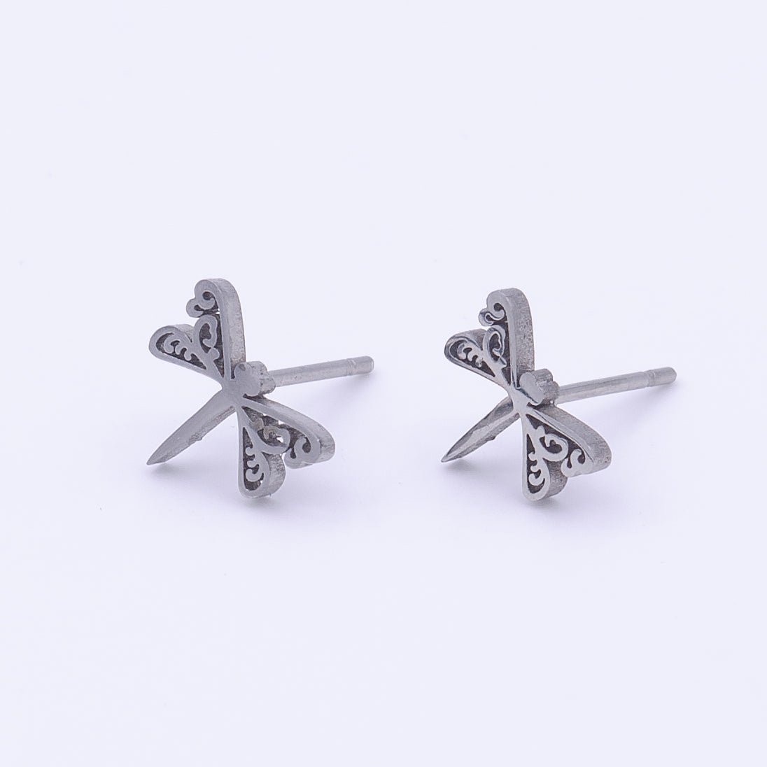 Stainless Steel Artisan Dragonfly Insect Minimalist Silver Stud Earrings | AD-252