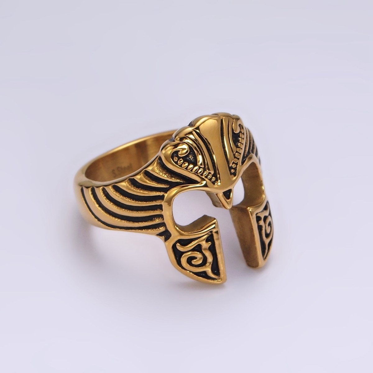 Stainless Steel Artisan Warrior Helmet Open Ring in Gold & Silver | O1228 - O1233
