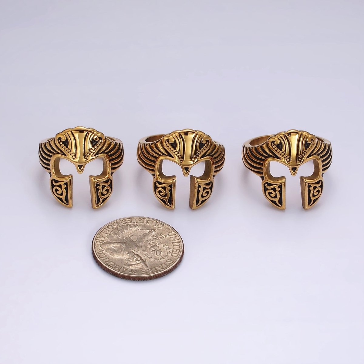 Stainless Steel Artisan Warrior Helmet Open Ring in Gold & Silver | O1228 - O1233