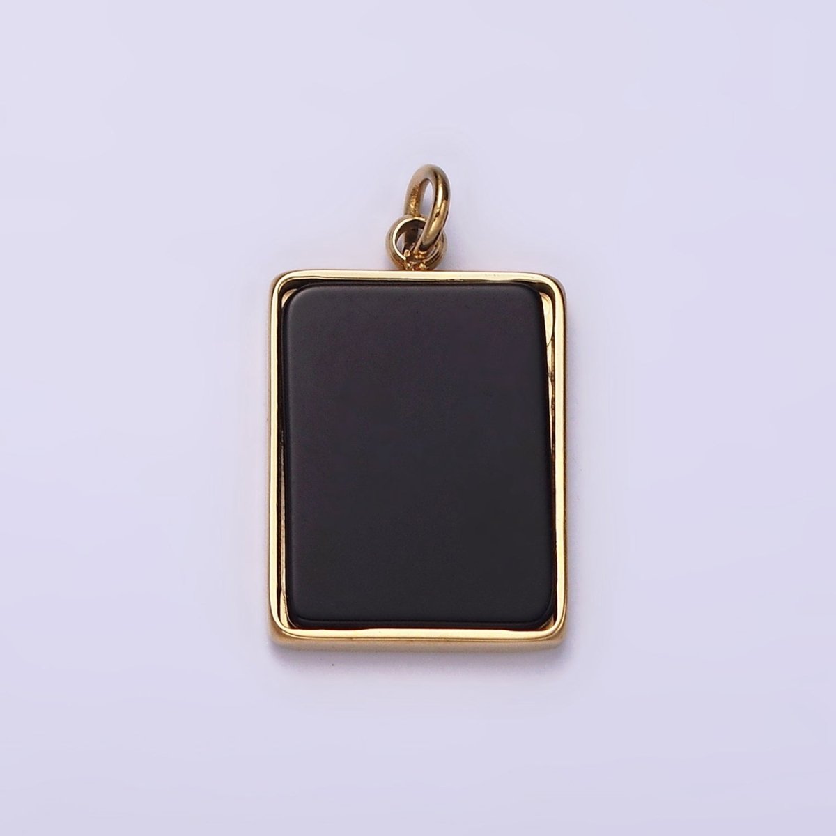 Stainless Steel Black Acrylic Rectangular Tag Bezel Charm in Gold & Silver | P1313