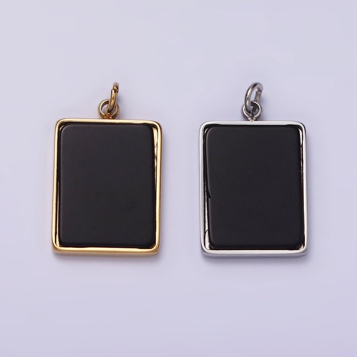 Stainless Steel Black Acrylic Rectangular Tag Bezel Charm in Gold & Silver | P1313