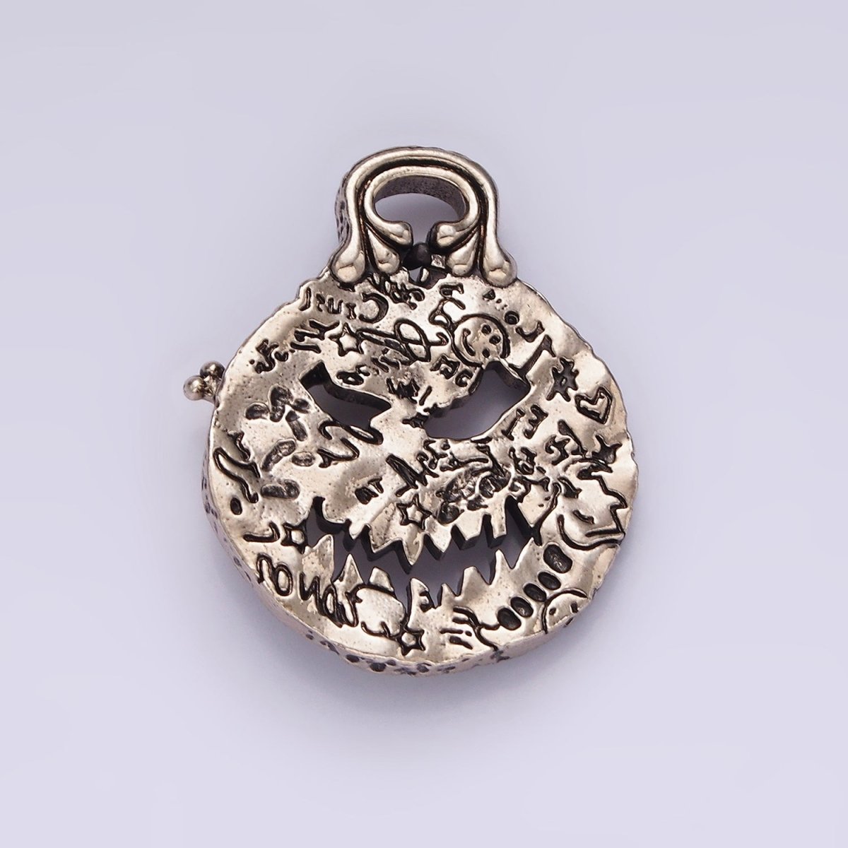 14K Gold Filled Skeleton Engraved Script Hammered Mixed Metal Pendant | P862