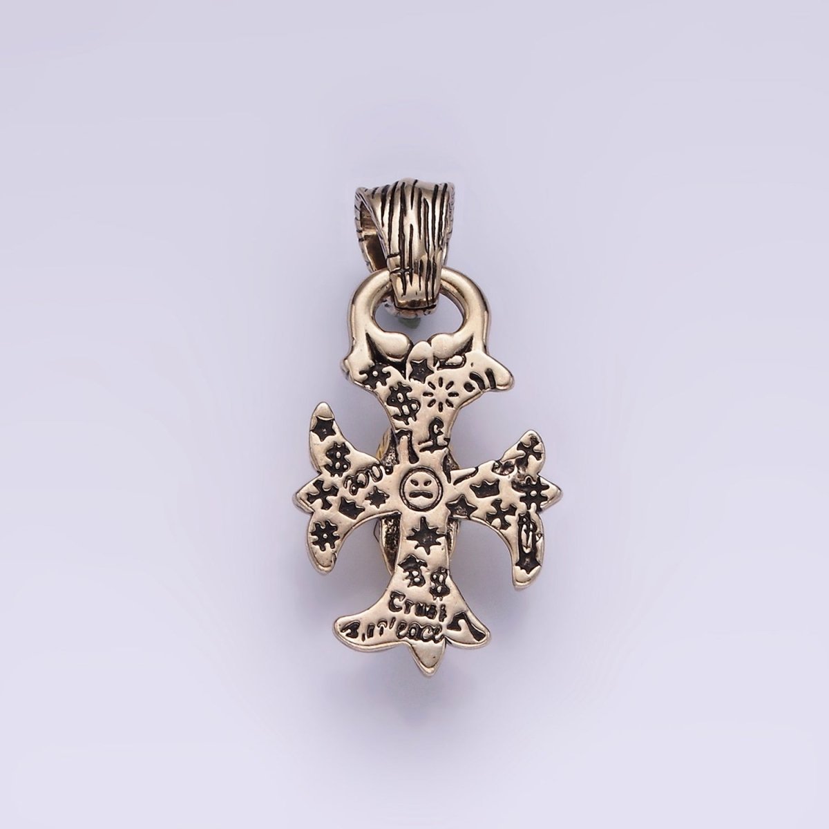 14K Gold Filled Engraved Skull Skeleton Fleury Cross Mixed Metal Pendant | P860