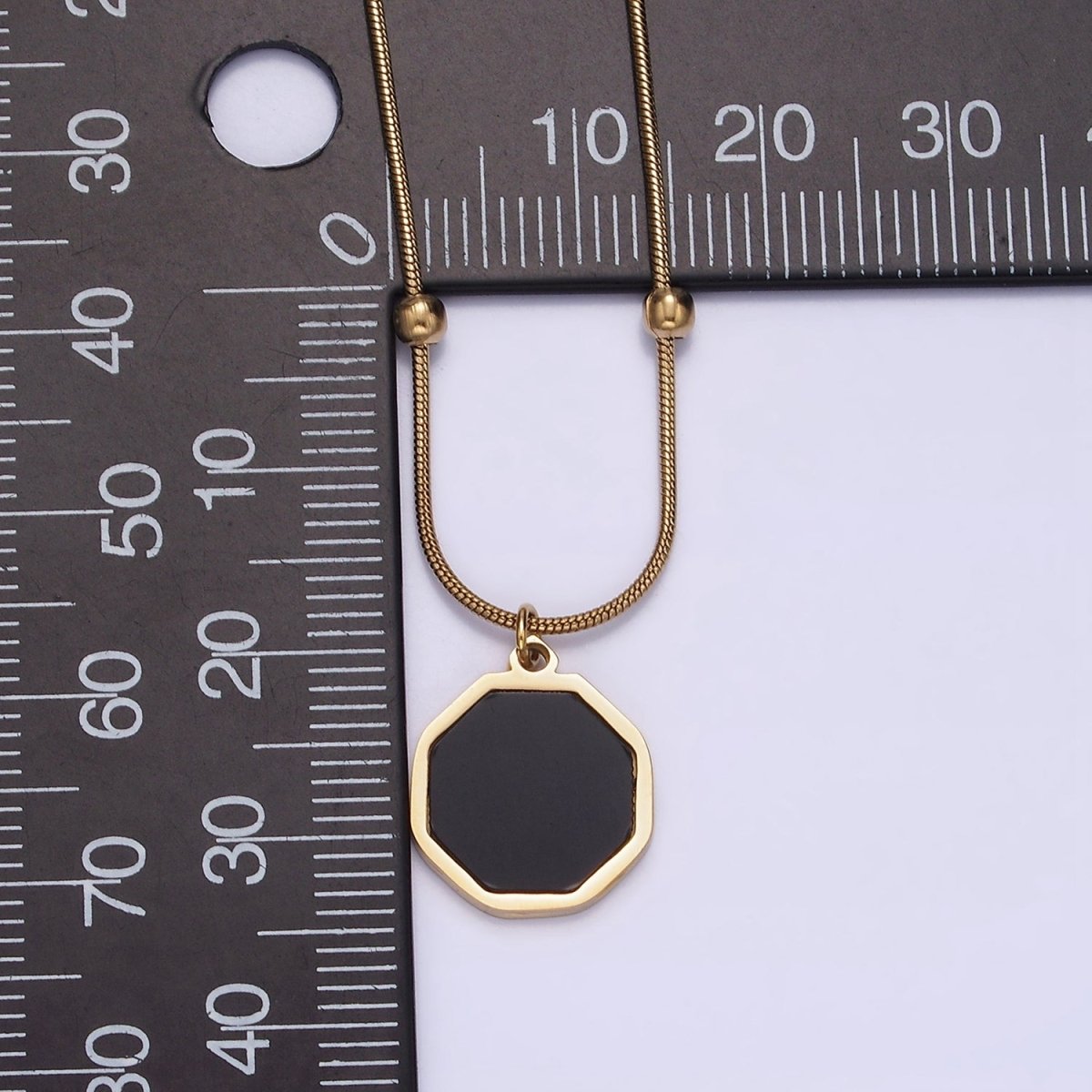 Stainless Steel Black Hexagonal Charm 17 Inch Satellite Snake Chain Necklace | WA-2035 Clearance Pricing