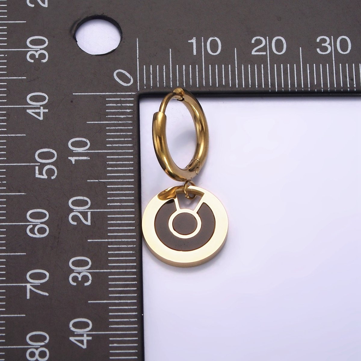 Stainless Steel Black Lined Round Drop Huggie Earrings | AE714