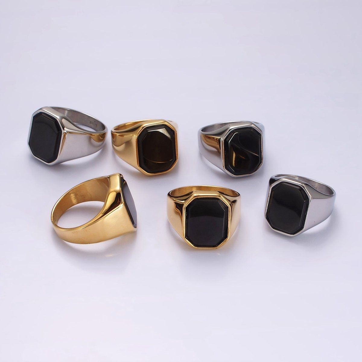 Stainless Steel Black Onyx Edged Men Signet Ring in Gold & Silver | O1249 - O1254