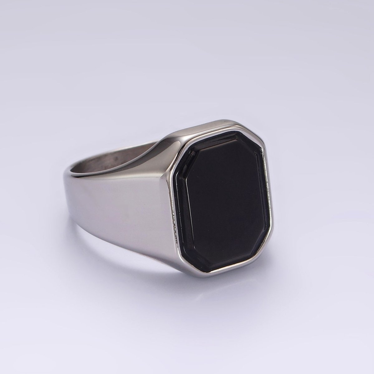 Stainless Steel Black Onyx Edged Men Signet Ring in Gold & Silver | O1249 - O1254