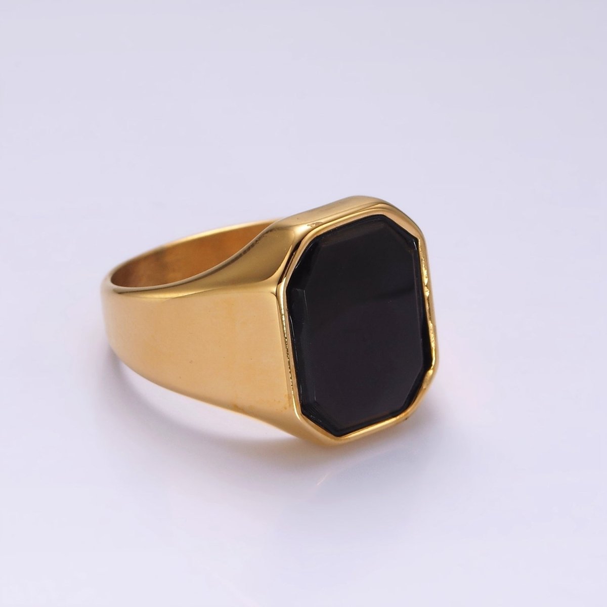 Stainless Steel Black Onyx Edged Men Signet Ring in Gold & Silver | O1249 - O1254