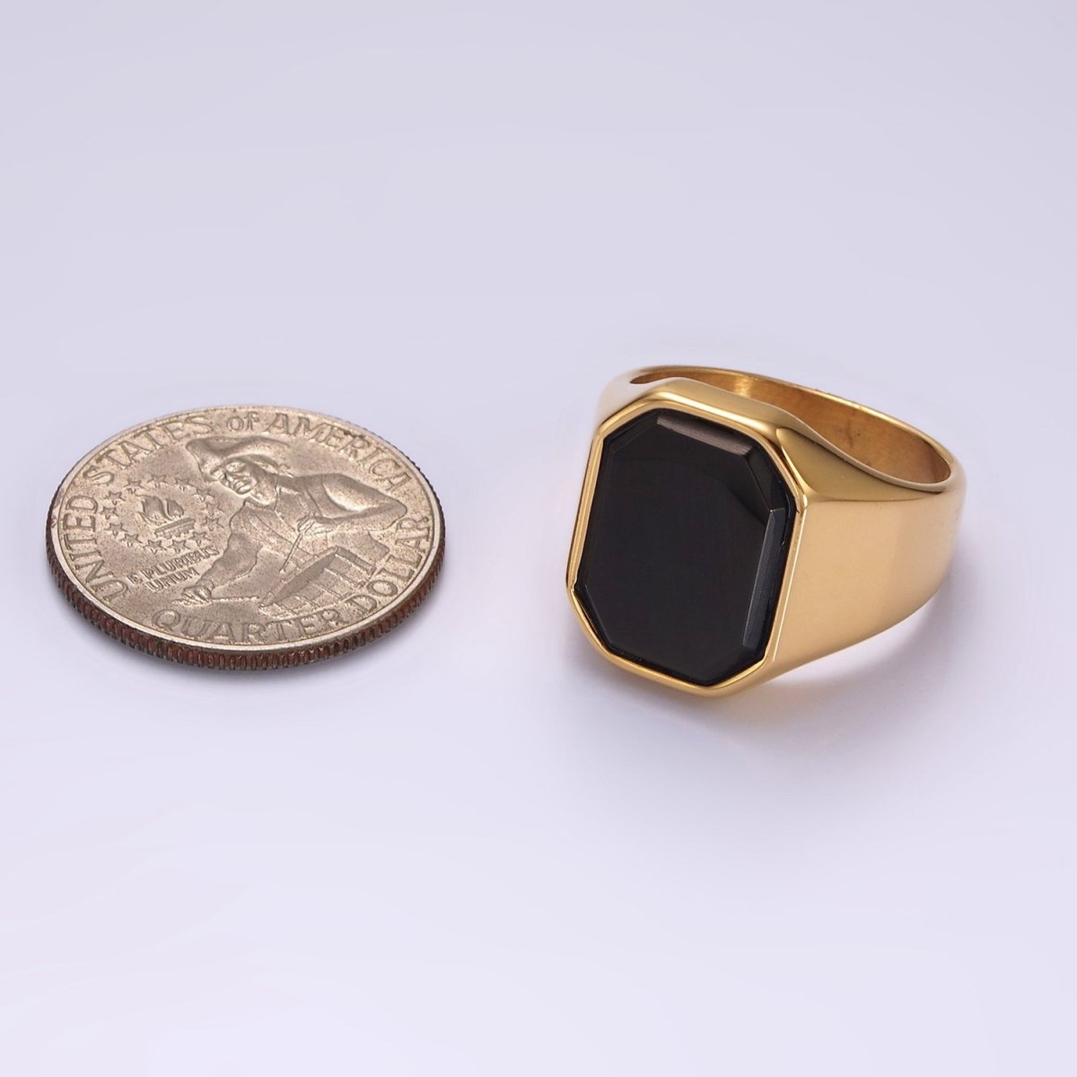 Stainless Steel Black Onyx Edged Men Signet Ring in Gold & Silver | O1249 - O1254