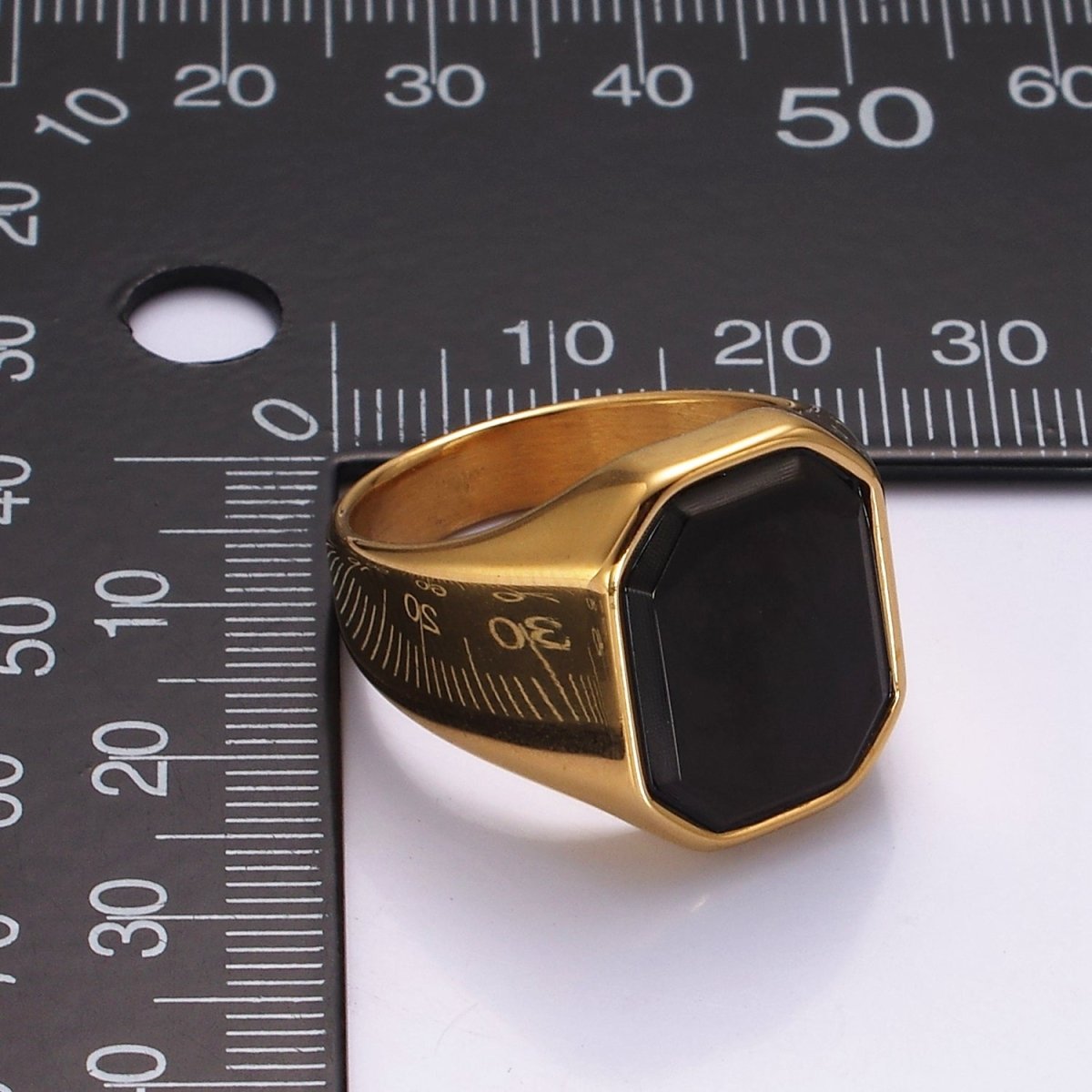 Stainless Steel Black Onyx Edged Men Signet Ring in Gold & Silver | O1249 - O1254