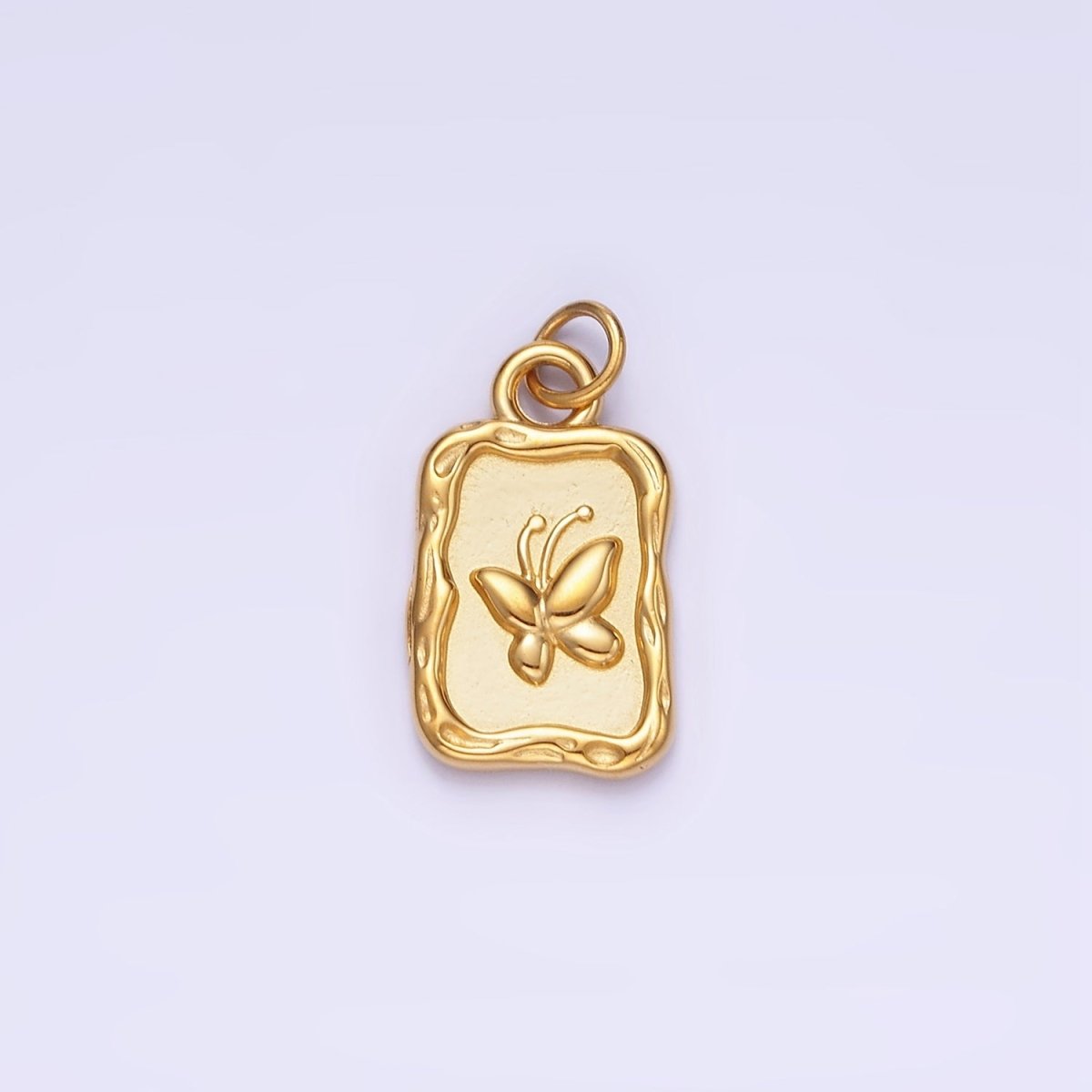 Stainless Steel Butterfly "Beauty" Script Rectangular Stamped Charm | P964