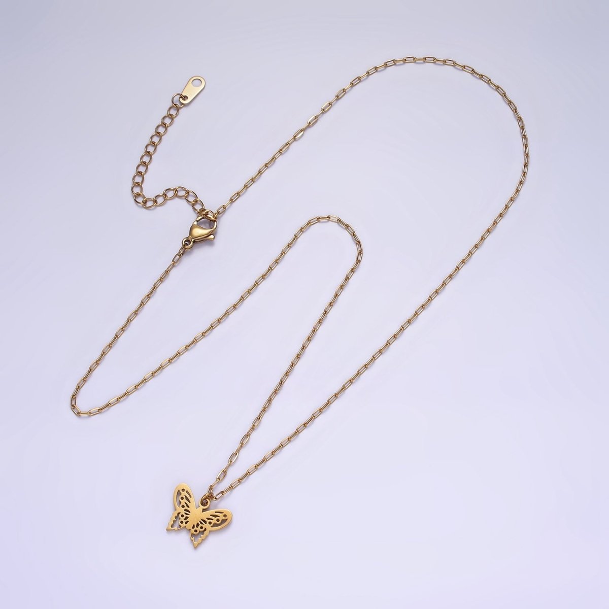 Stainless Steel Butterfly Open Wings Charm 17 Inch Paperclip Chain Necklace | WA-2080 Clearance Pricing