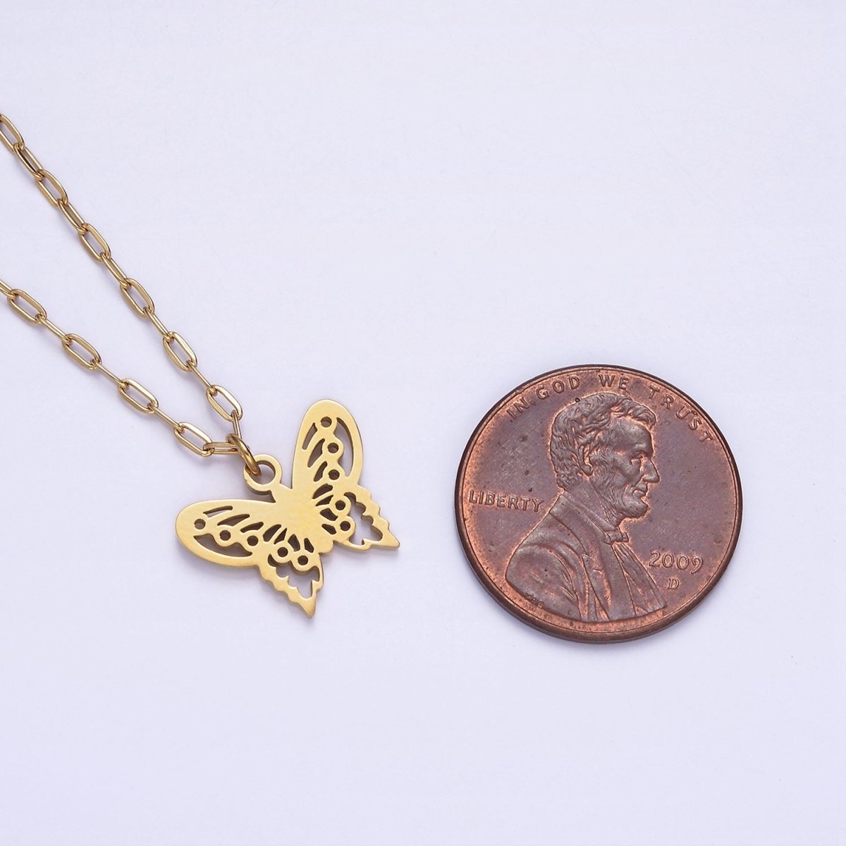Stainless Steel Butterfly Open Wings Charm 17 Inch Paperclip Chain Necklace | WA-2080 Clearance Pricing