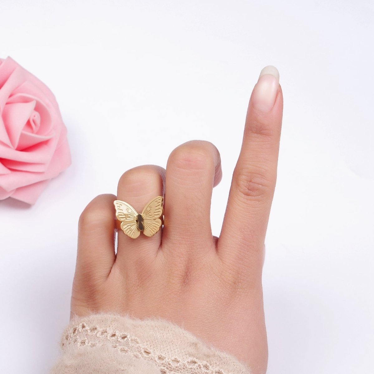 Stainless Steel Butterfly Wings Lined Insect Animal Ring | O1300