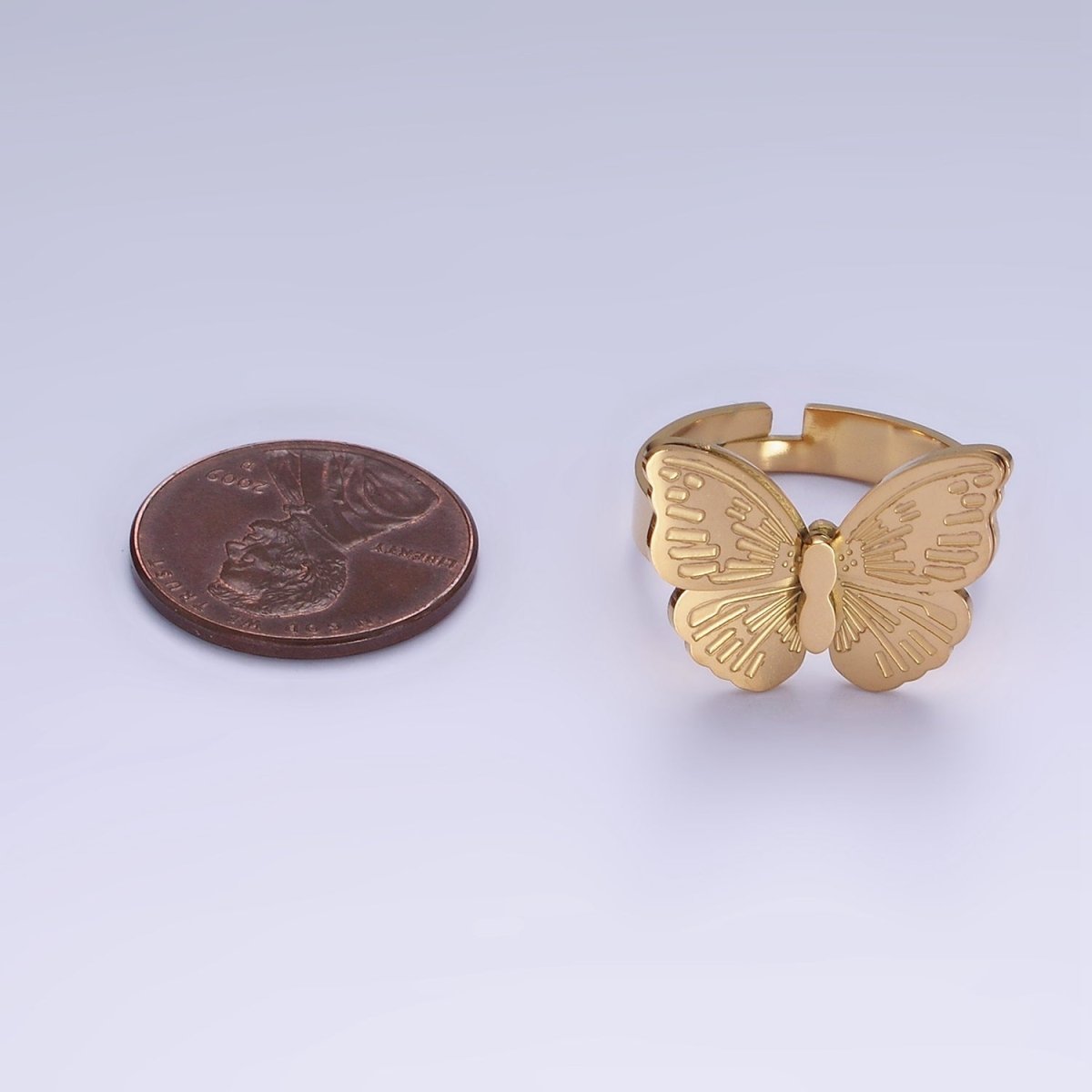 Stainless Steel Butterfly Wings Lined Insect Animal Ring | O1300