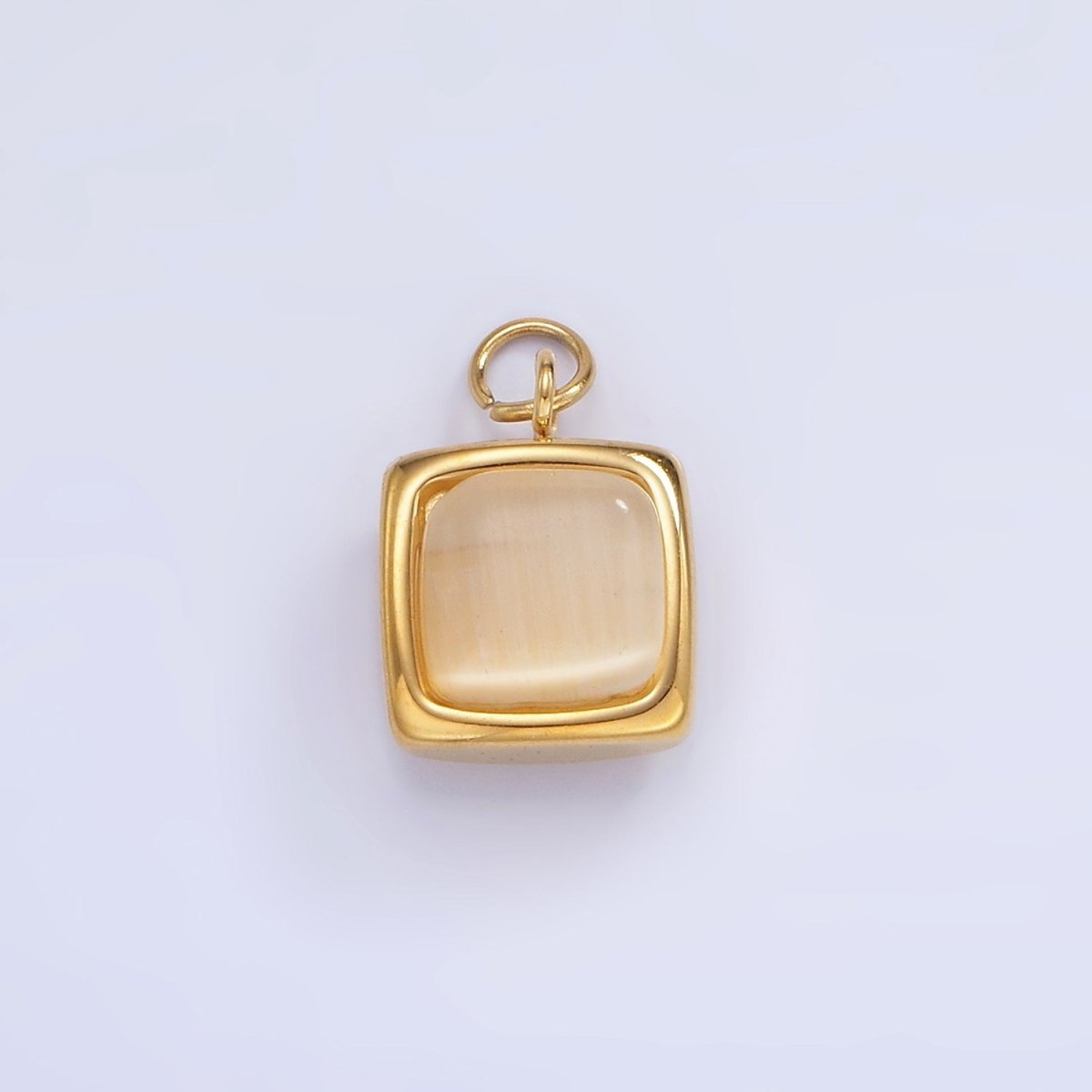 Stainless Steel Cat's Eye Gemstone Square Bezel Charm | P978