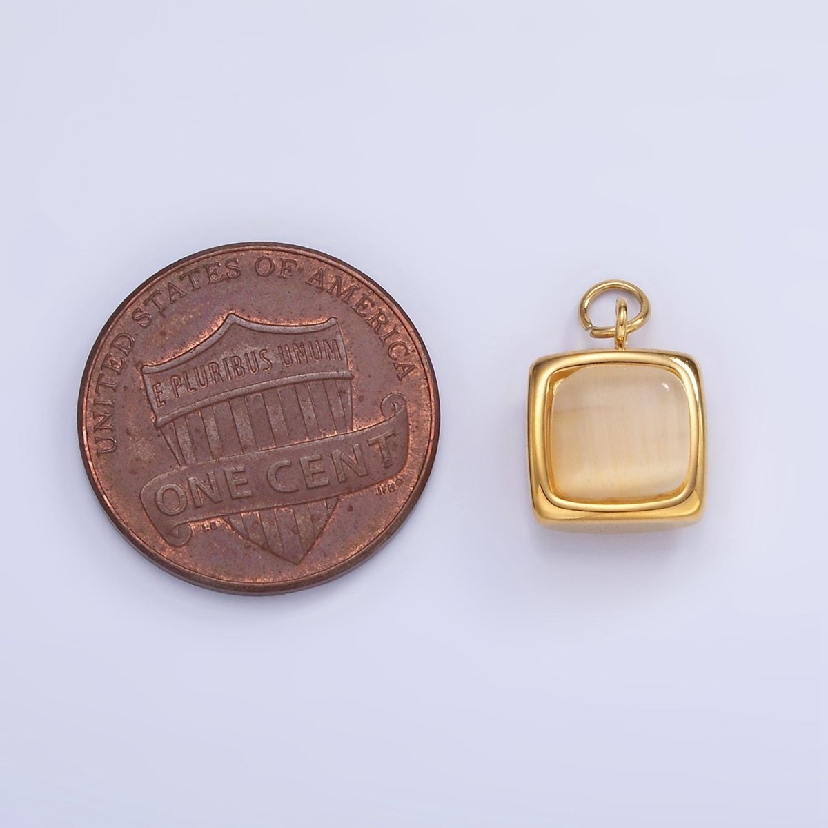 Stainless Steel Cat's Eye Gemstone Square Bezel Charm | P978