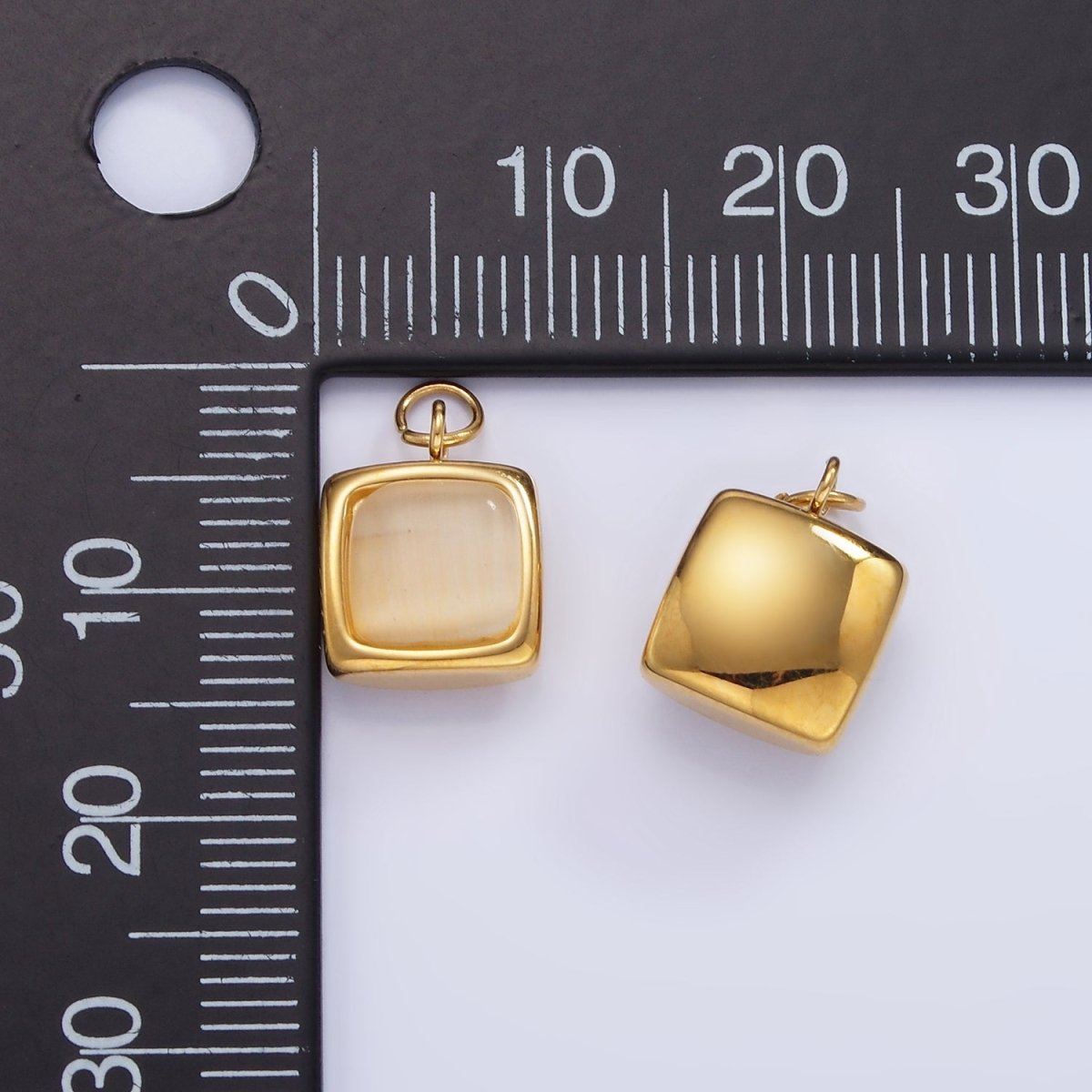 Stainless Steel Cat's Eye Gemstone Square Bezel Charm | P978