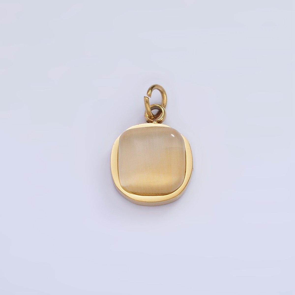 Stainless Steel Cat's Eye Square Gemstone Round Charm | P976