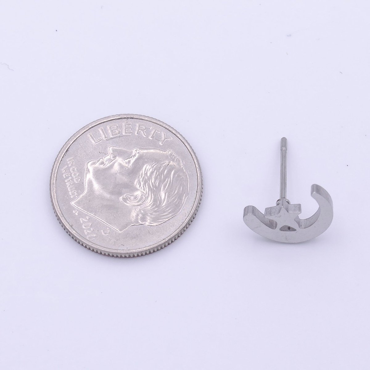 Stainless Steel Celestial Crescent Moon & Star Minimalist Silver Stud Earrings | AD-248