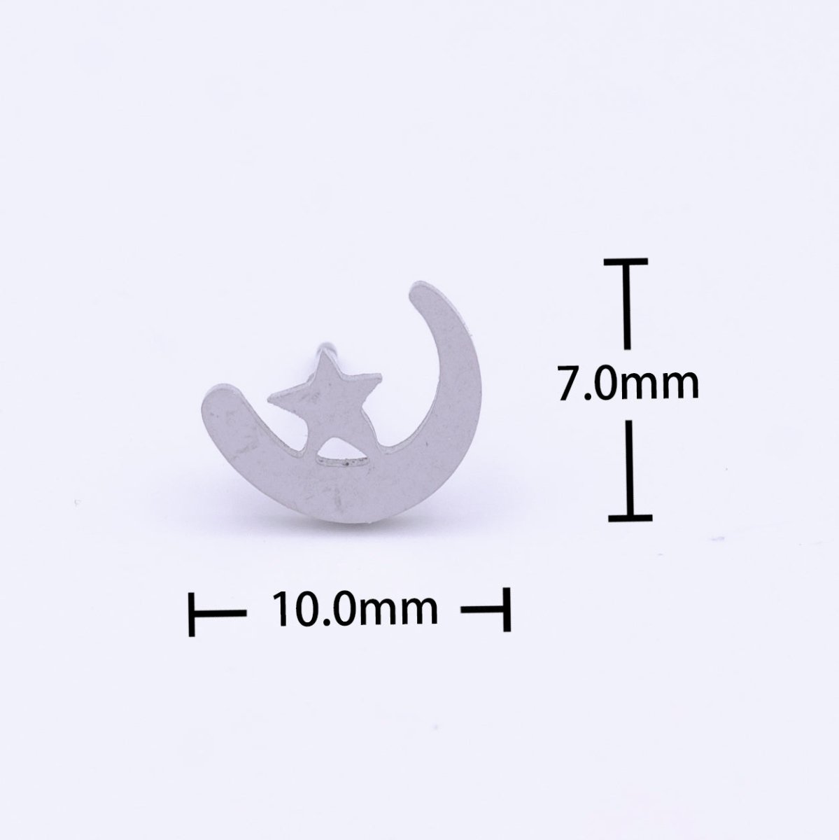 Stainless Steel Celestial Crescent Moon & Star Minimalist Silver Stud Earrings | AD-248