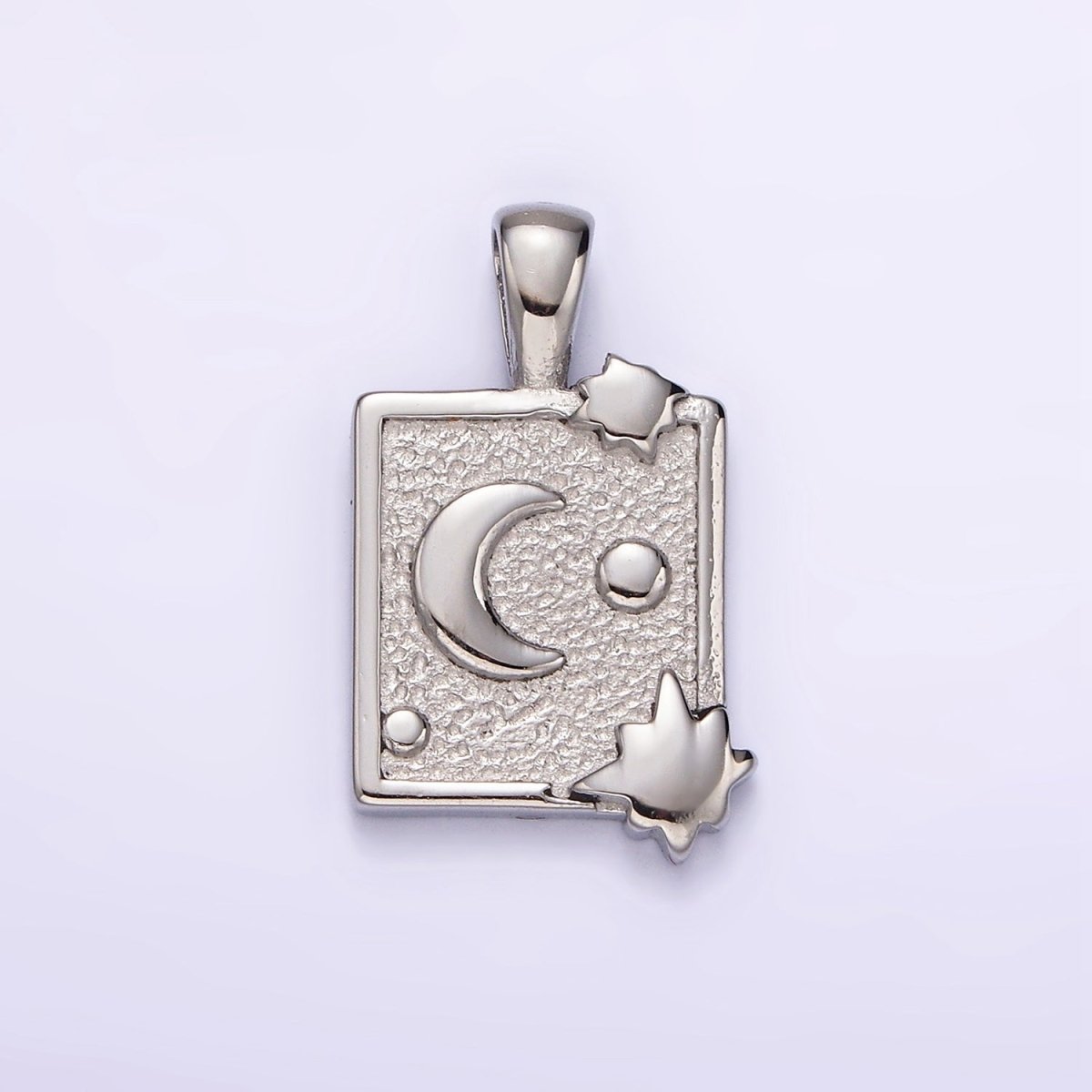 Stainless Steel Celestial Moon Stars Textured Rectangular Tag Pendant in Gold & Silver | P1054 P1055