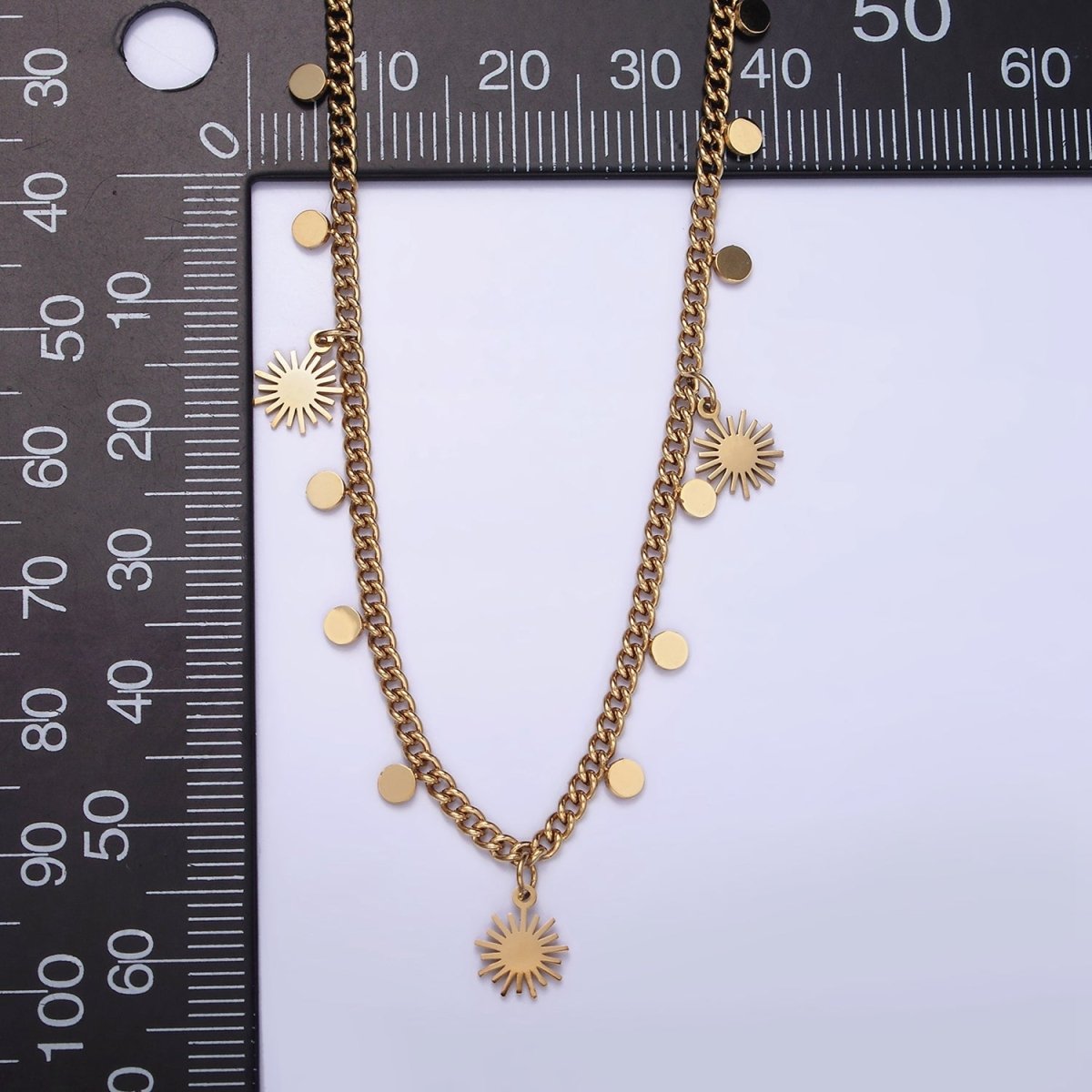 Stainless Steel Celestial Sun Disc 17 Inch Curb Chain Necklace | WA-2078 Clearance Pricing