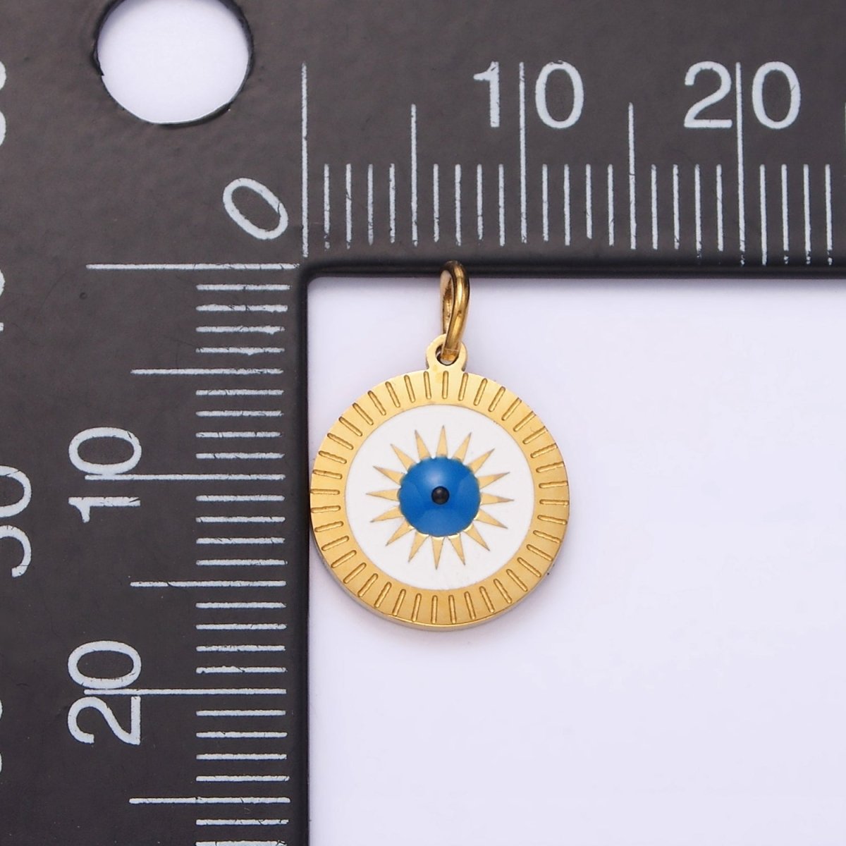 Stainless Steel Celestial Sun Evil Eye Lined Round Charm | P-653
