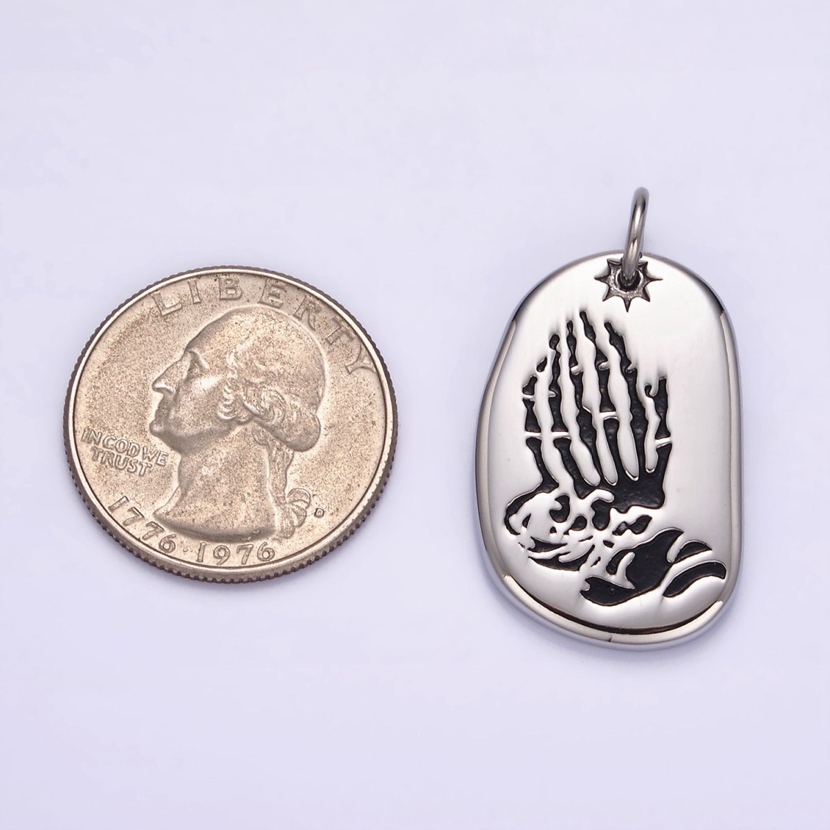 Stainless Steel Celestial Sun Prayer Hand Gesture Abstract Oval Charm P-613