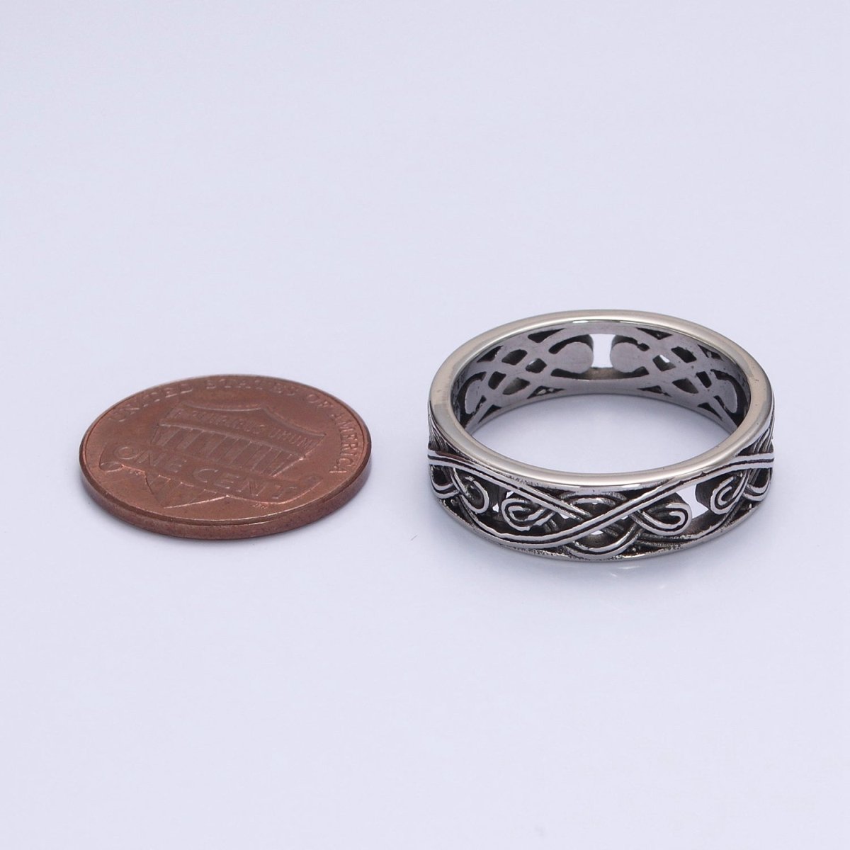 Stainless Steel Celtic Knot Chain Silver Band Biker Ring O-846