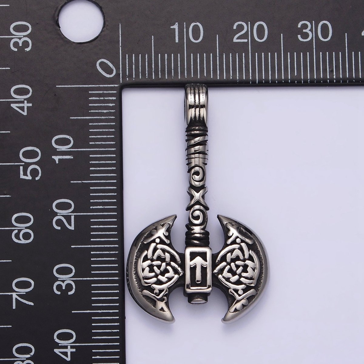 Stainless Steel Celtic Knot Cross Lined Axe Weapon Pendant | P-770