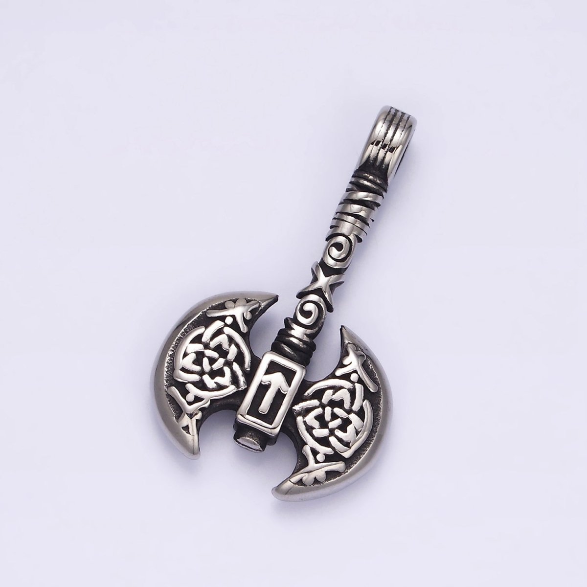 Stainless Steel Celtic Knot Cross Lined Axe Weapon Pendant | P-770