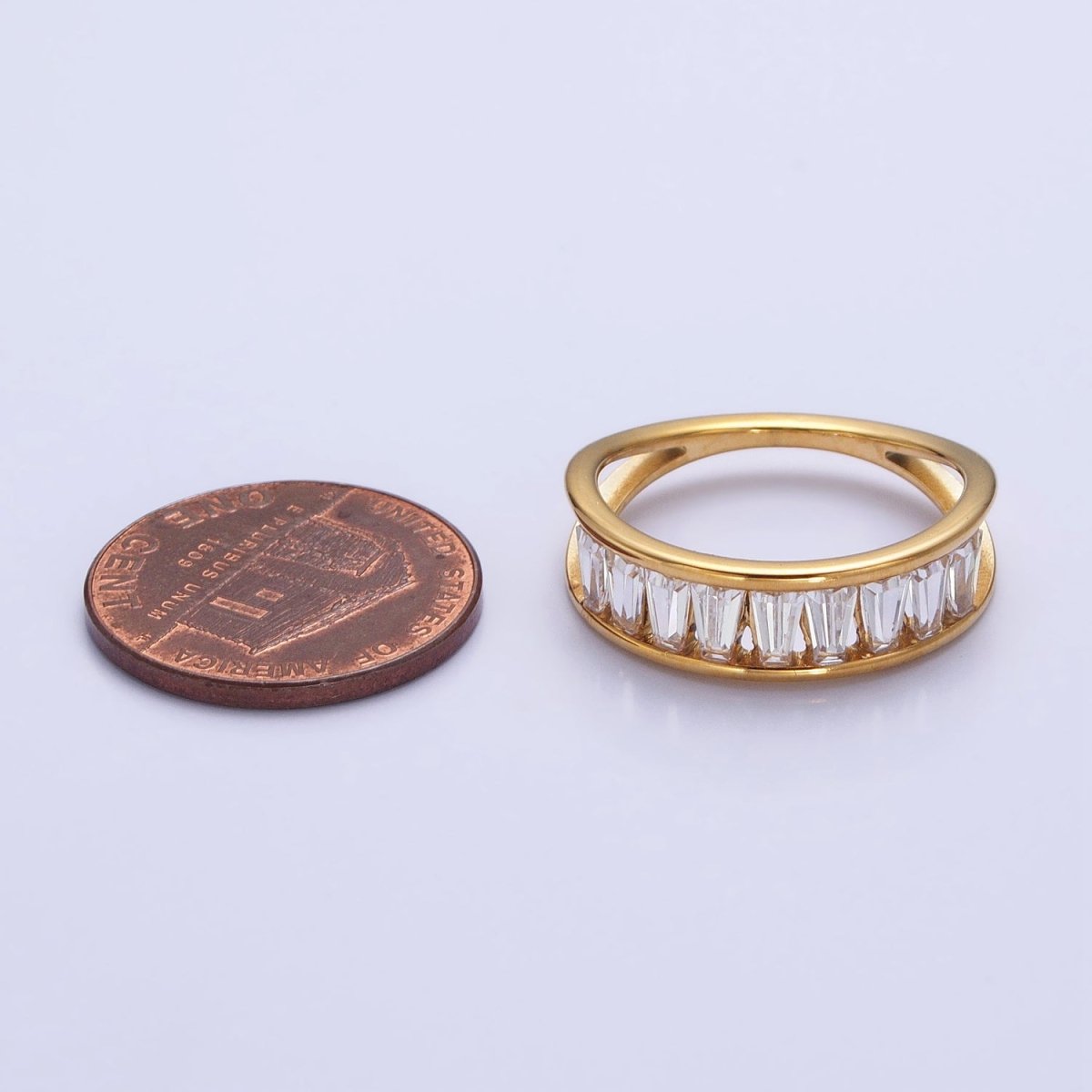 Stainless Steel Clear Baguette Double Band Ring in Gold & Silver | AA-1170~AA-1177