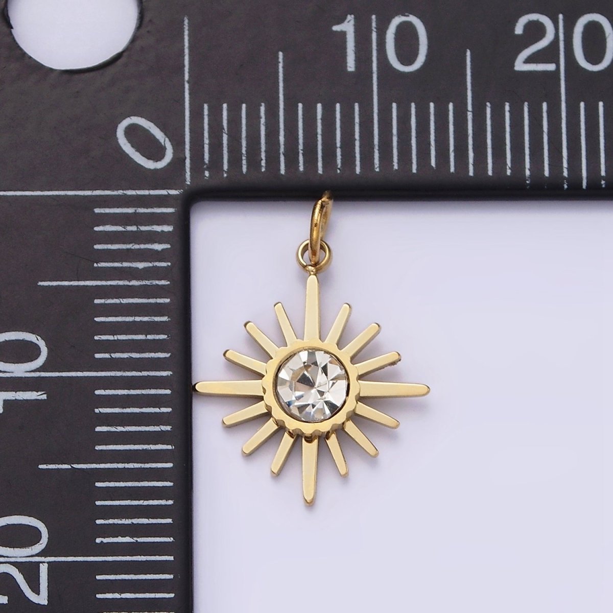 Stainless Steel Clear CZ Celestial North Star Sun Ray Charm | P1356