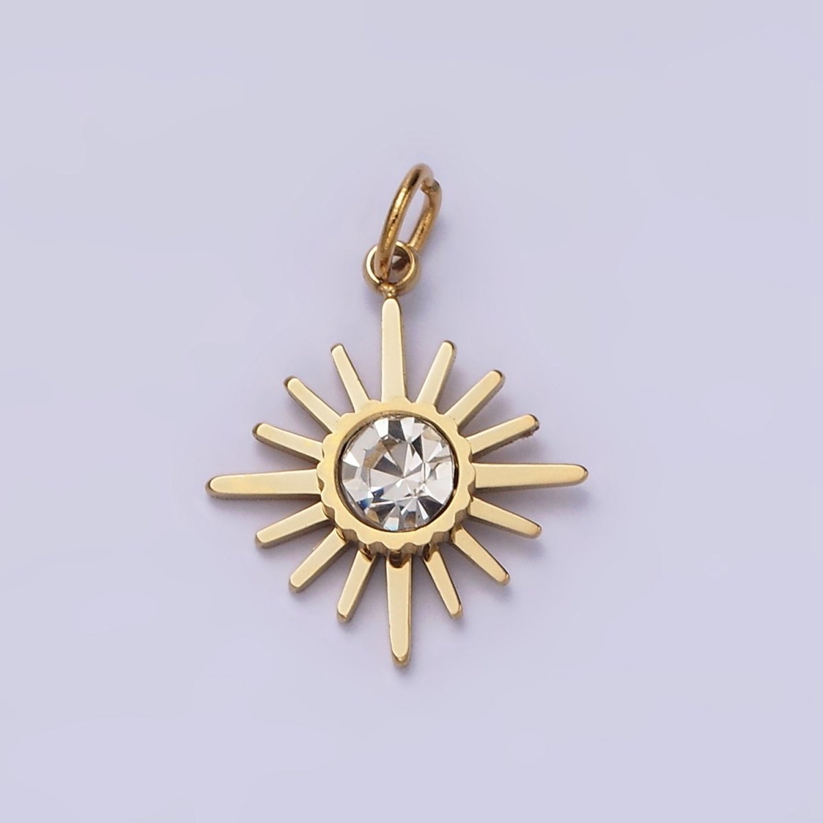 Stainless Steel Clear CZ Celestial North Star Sun Ray Charm | P1356
