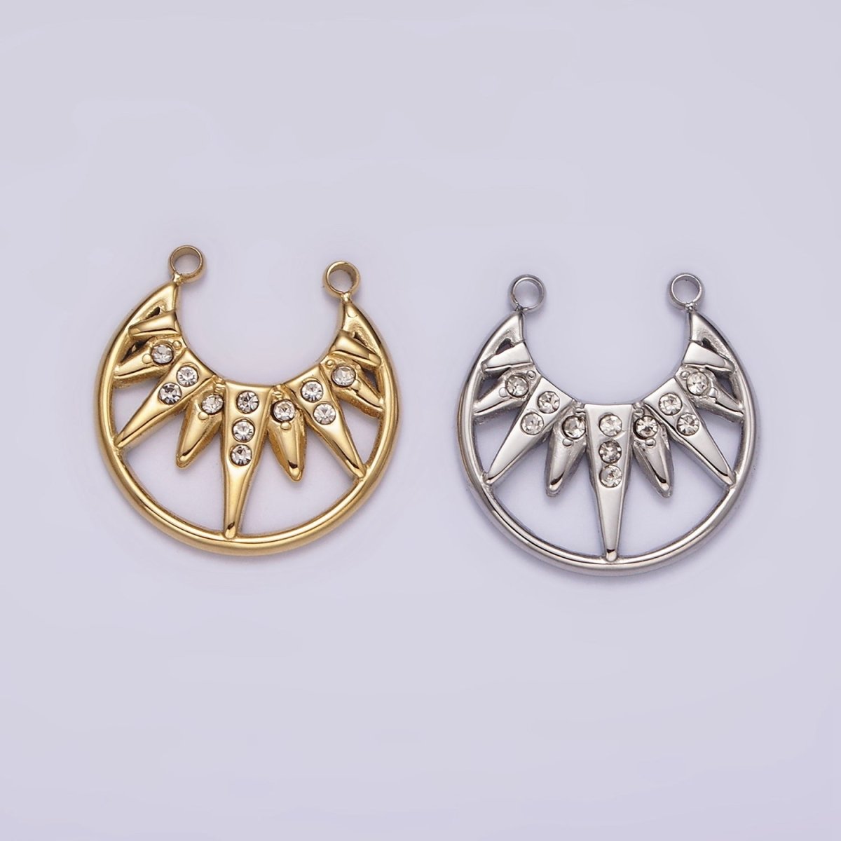 Stainless Steel Clear CZ Celestial Sunburst Ray Open Connector in Gold & Silver | P1340