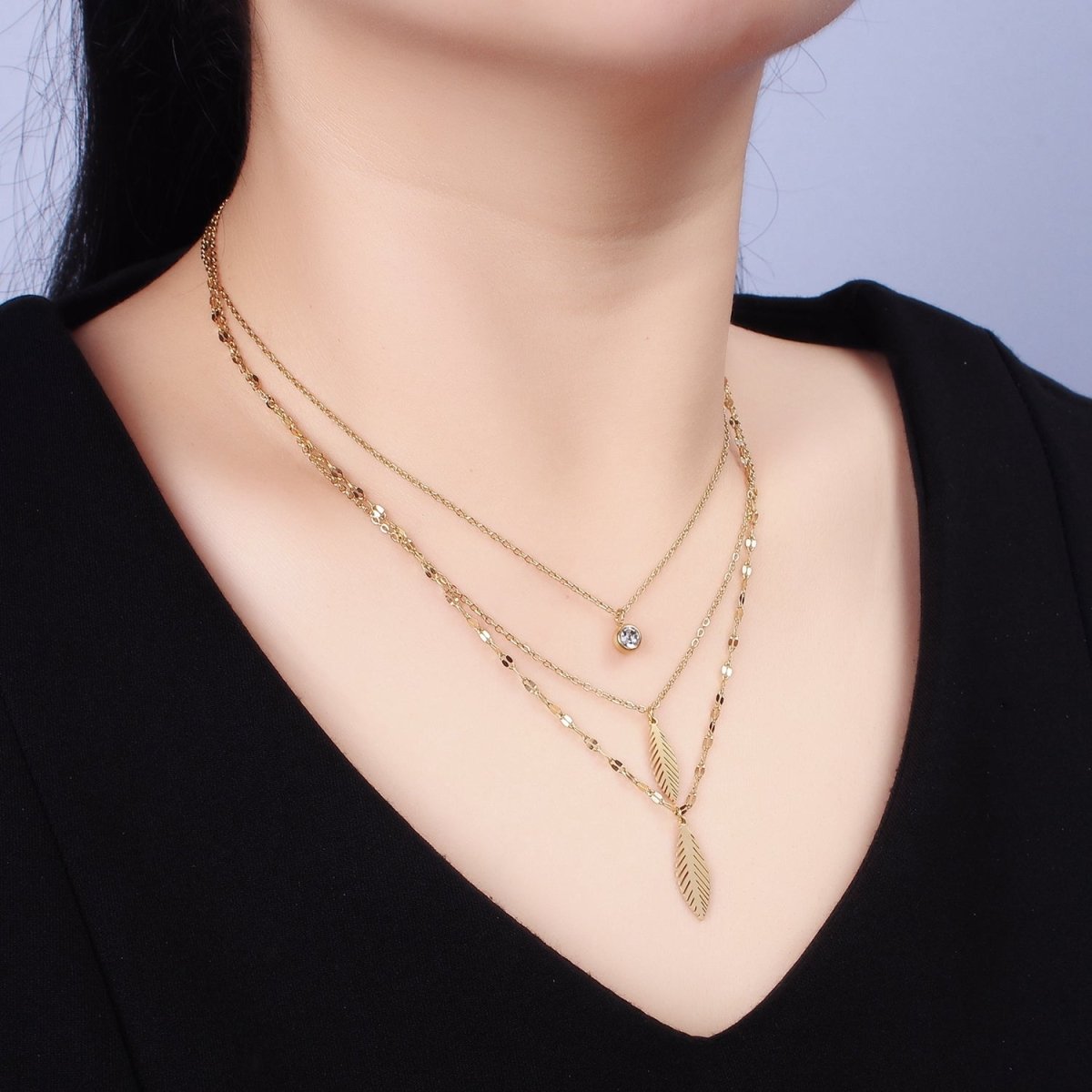 Stainless Steel Clear CZ Flower Cable Unique Double Layer Double Layer Stack Necklace | WA-2071 Clearance Pricing
