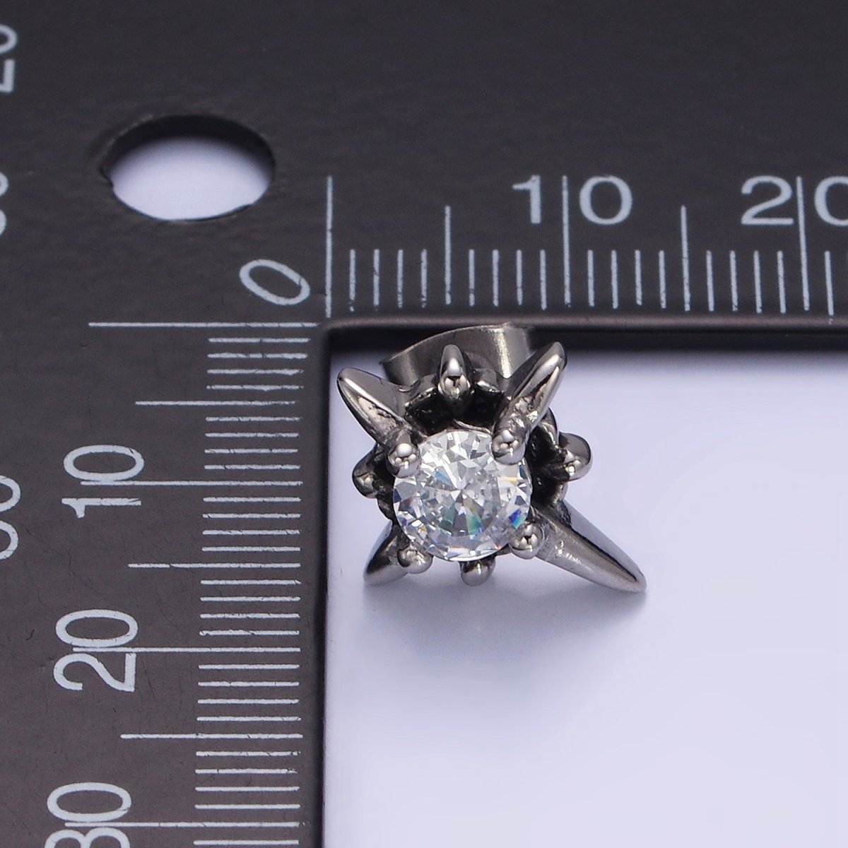 Stainless Steel Clear CZ North Star Stud Earrings | AB1142