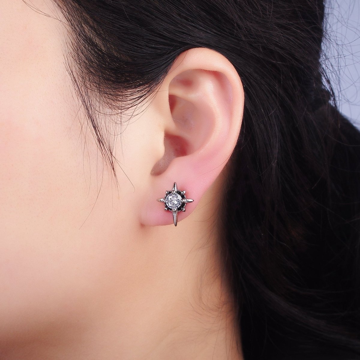 Stainless Steel Clear CZ North Star Stud Earrings | AB1142