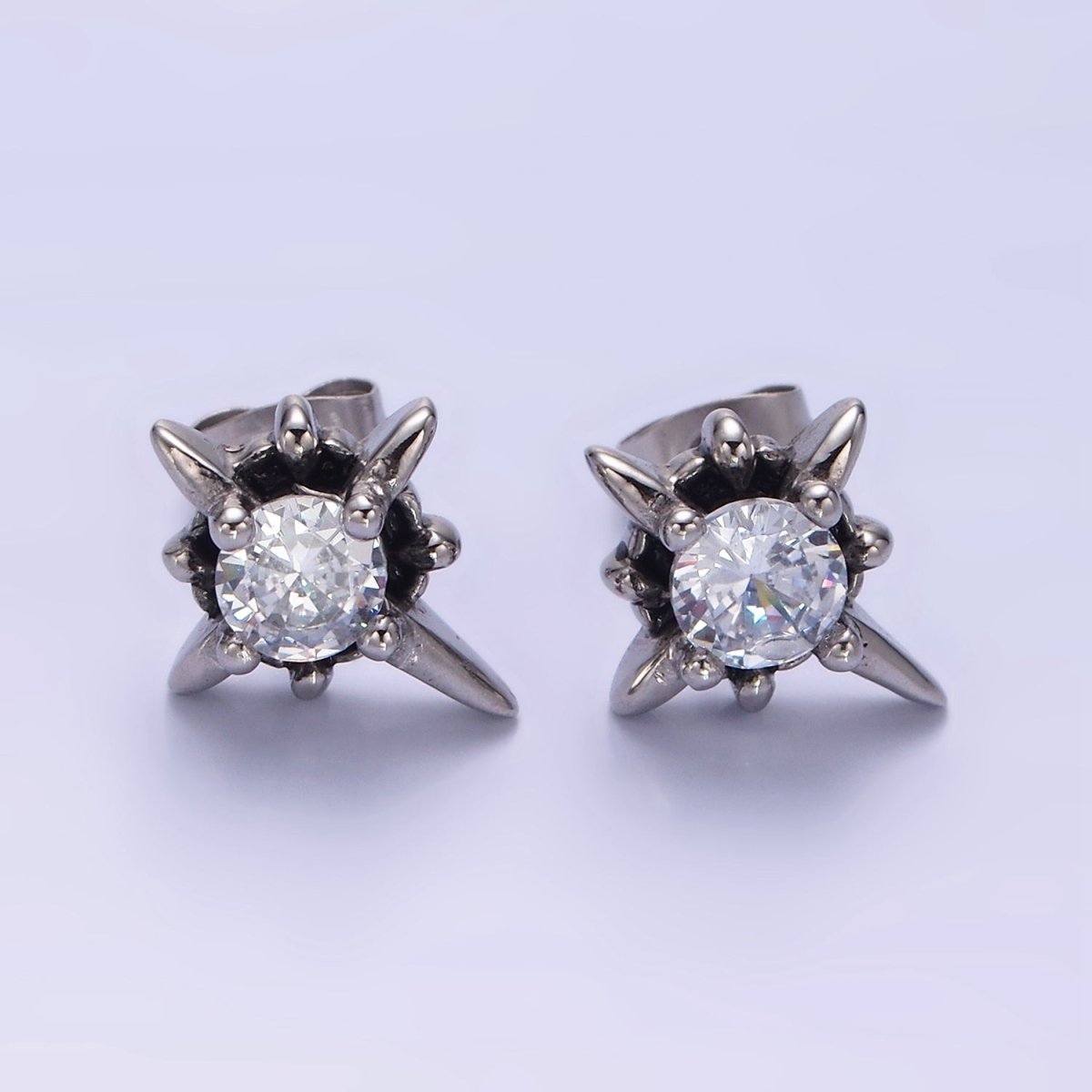 Stainless Steel Clear CZ North Star Stud Earrings | AB1142