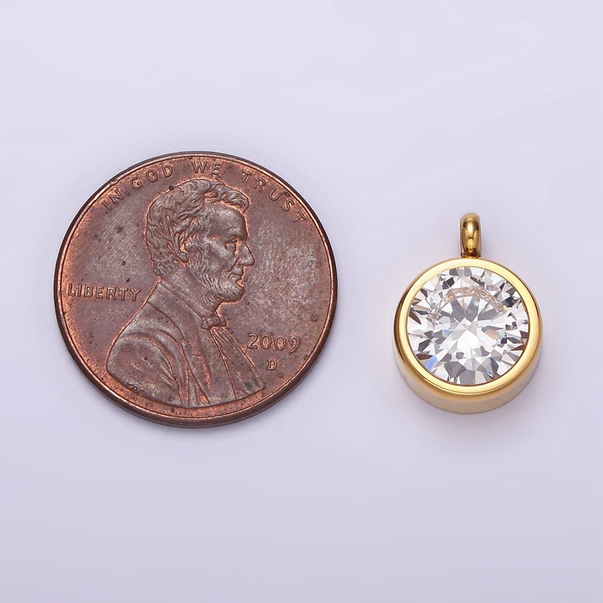 Stainless Steel Clear, Pink, Black, Green CZ Round Bezel Minimalist Charm | P-641 ~ P-644