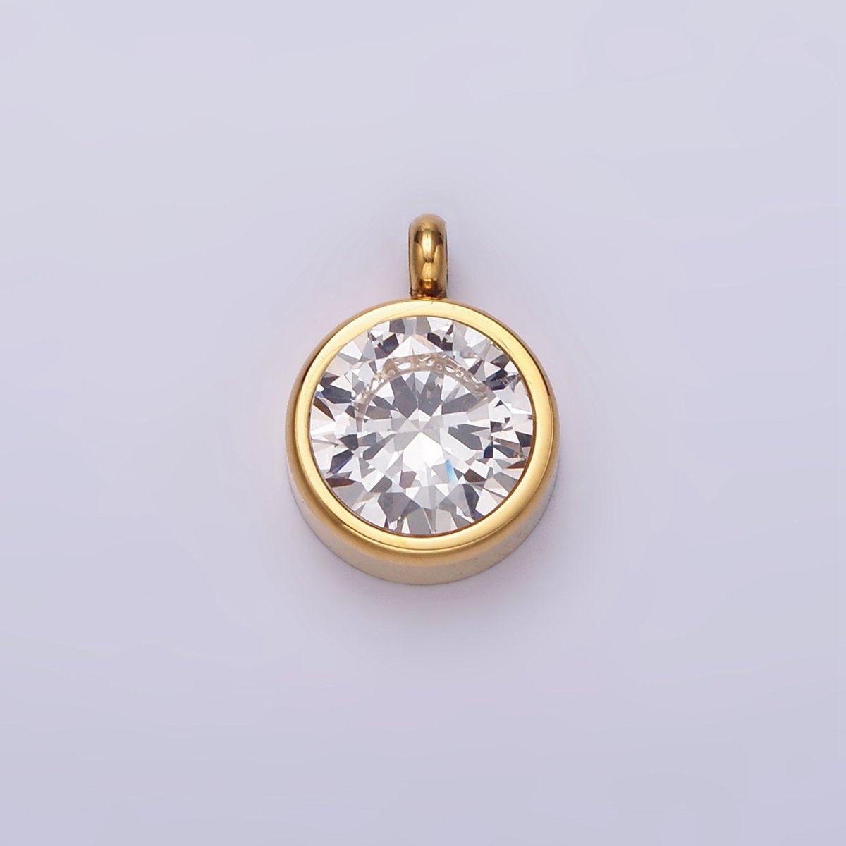Stainless Steel Clear, Pink, Black, Green CZ Round Bezel Minimalist Charm | P-641 ~ P-644