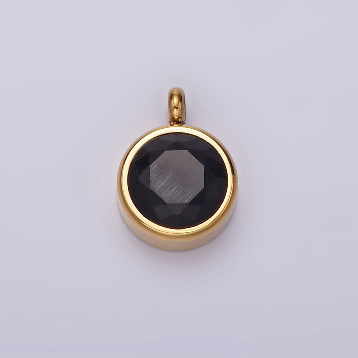 Stainless Steel Clear, Pink, Black, Green CZ Round Bezel Minimalist Charm | P-641 ~ P-644