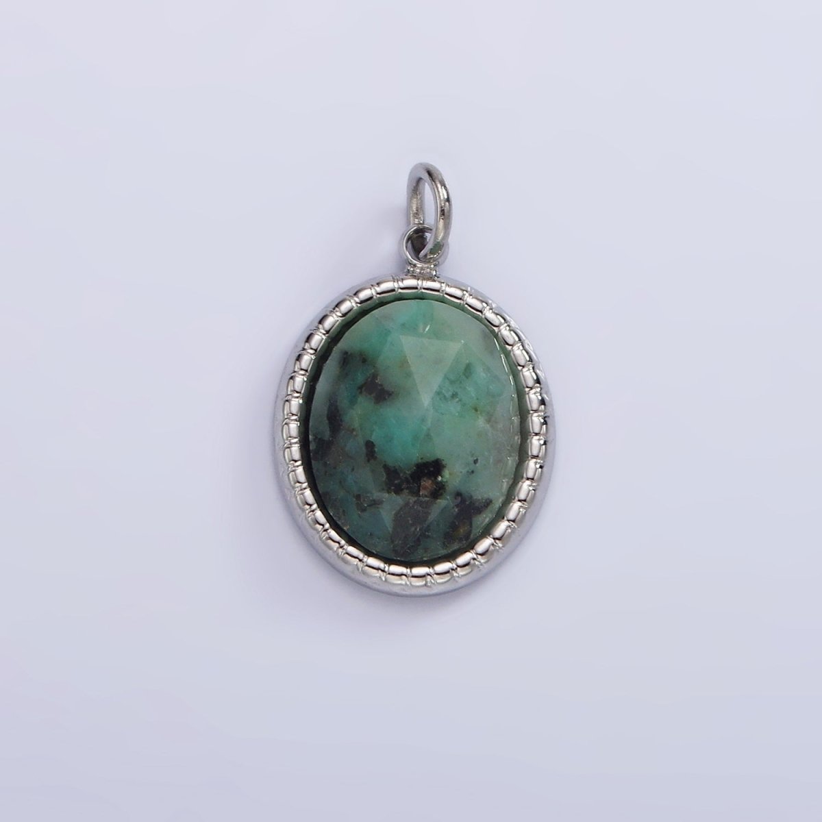 Stainless Steel Clear Quartz, Amazonite, Zoisite, Aventurine, Lapis Lazuli Bezel Oval Charm in Silver & Gold | P690-p692