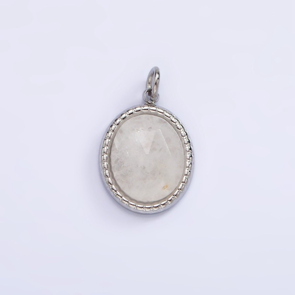 Stainless Steel Clear Quartz, Amazonite, Zoisite, Aventurine, Lapis Lazuli Bezel Oval Charm in Silver & Gold | P690-p692
