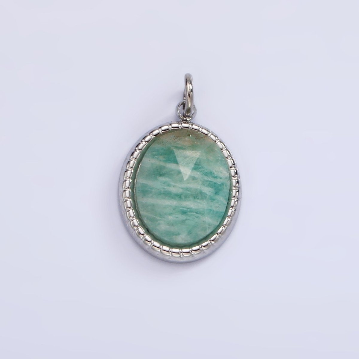 Stainless Steel Clear Quartz, Amazonite, Zoisite, Aventurine, Lapis Lazuli Bezel Oval Charm in Silver & Gold | P690-p692